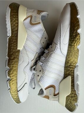 Adidas NMD White and Gold Athletic Sneakers